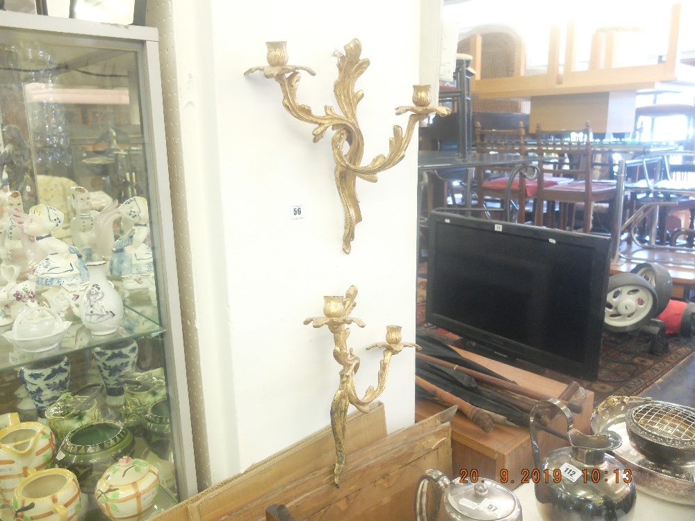 A pair of gilt two branch wall sconces - Image 7 of 7