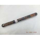 A Victorian turned wood truncheon painted with crown over " VR" over "LT over Parish" on a black