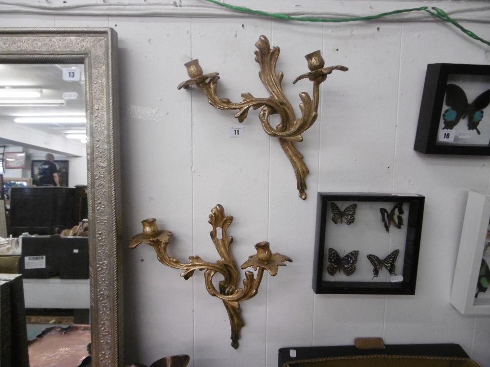 A pair of gilt two branch wall sconces - Image 6 of 7
