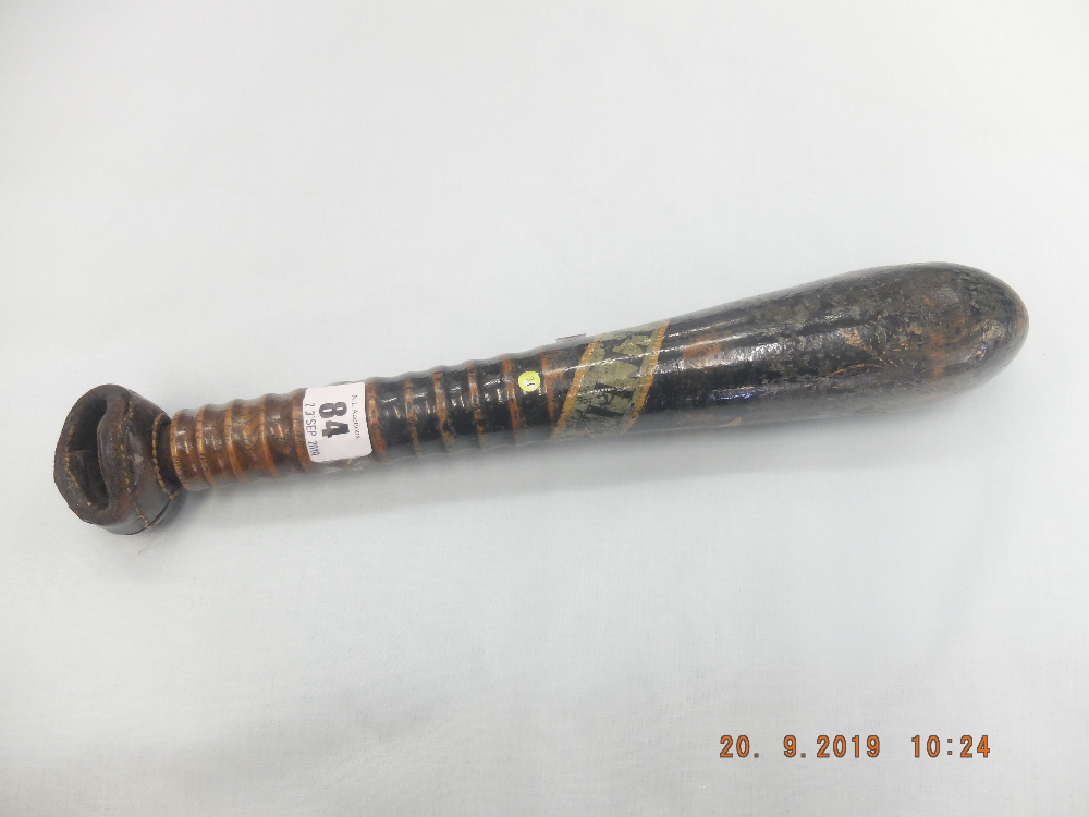 A 19th Century torpedo shaped wooden truncheon painted " Jas. - Image 10 of 10