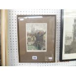 An etching and hand coloured town scene signed Roger De La Boyce 1920'S