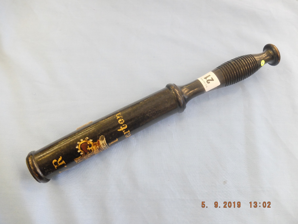 A Victorian oval shaped truncheon, painted with "V.