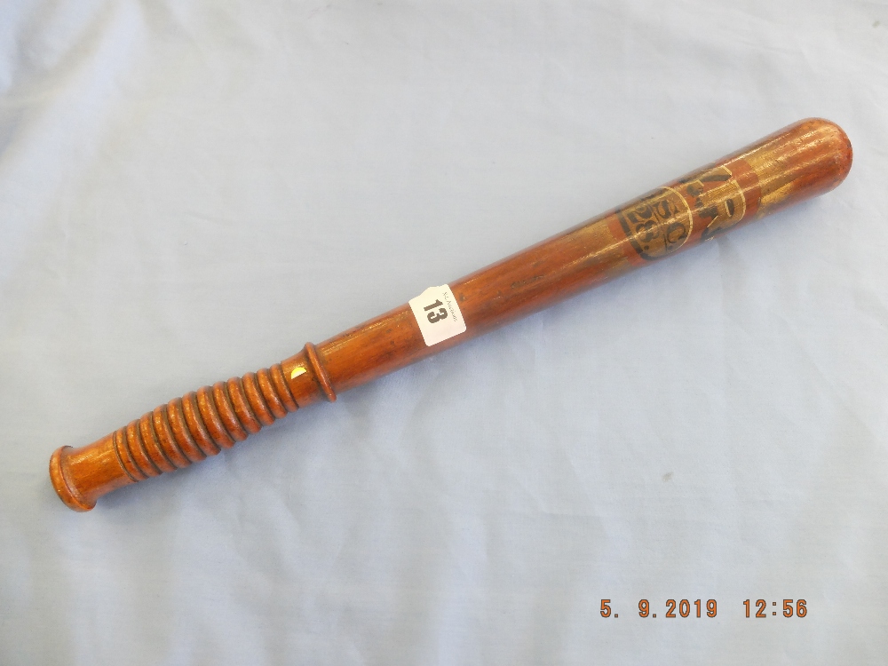 A Victorian turned wood truncheon, painted with "V.R2, over "G.S. - Image 3 of 5