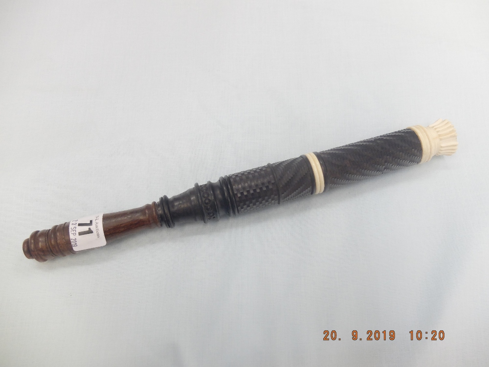 An Edwardian Indian engine turned hardwood truncheon with carved crown length 12. - Image 7 of 7