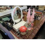 Two children's table lamps and dressing table mirror