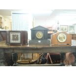 A slate mantle clock and two others
