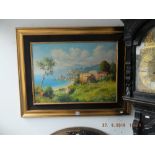 A framed oil on canvas continental scene,