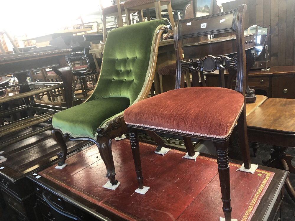 A Victorian nursing chair and Georgian dining chair