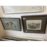 A mixed medium painting landscape plus a signed engraving