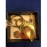 A mixed quantity of jewellery and gold including three pairs of gold earrings,