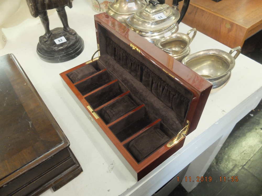 A six division walnut watch box (three cushions missing) - Image 2 of 2