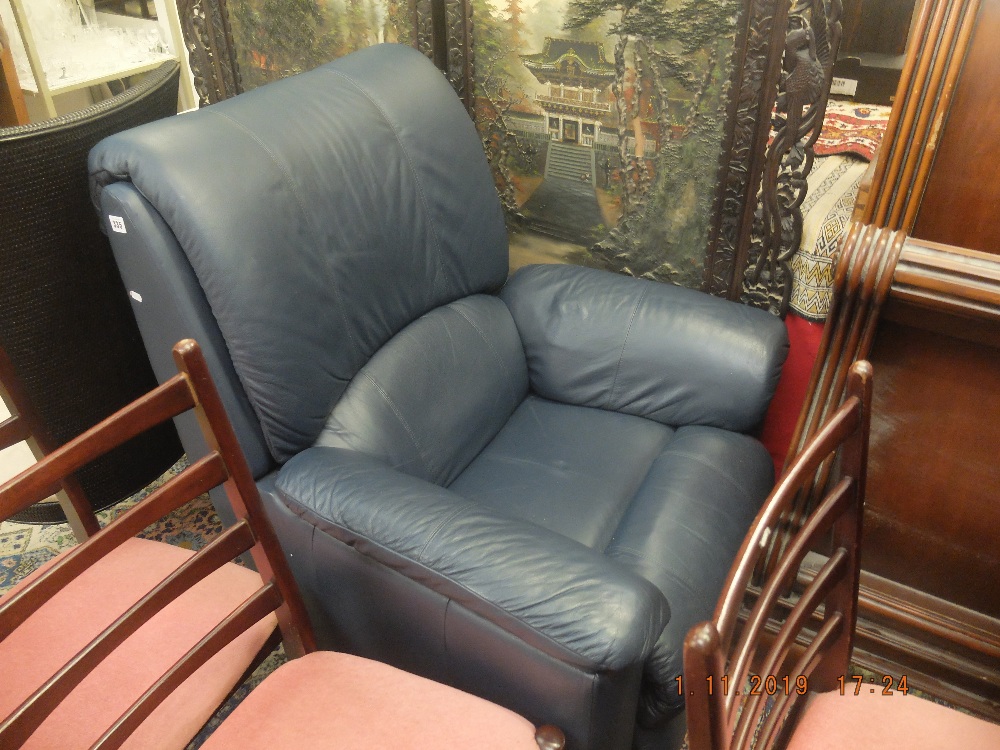 A blue leather reclining arm chair - Image 2 of 2