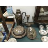 A silver plated cocktail shaker and assorted other items of silver plate etc