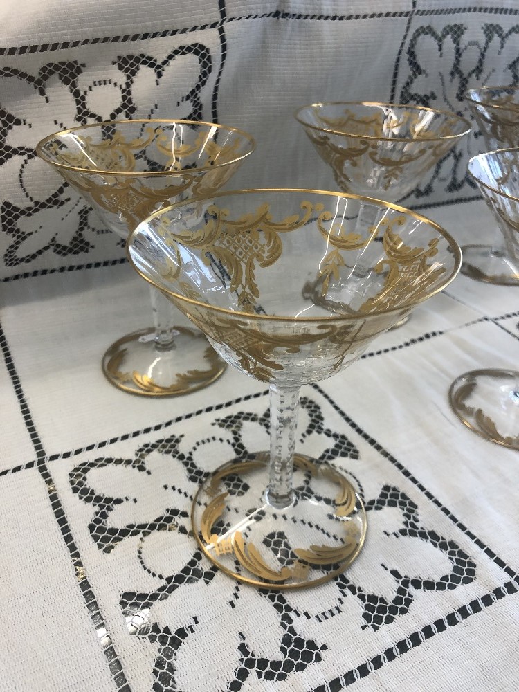 A fine quality set of six cut crystal and gilt overlay thistle champagne coupes, glasses unmarked, - Image 4 of 10