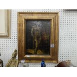 A gilt framed oil on board impressionist nude study monogrammed in left hand corner circa 1900