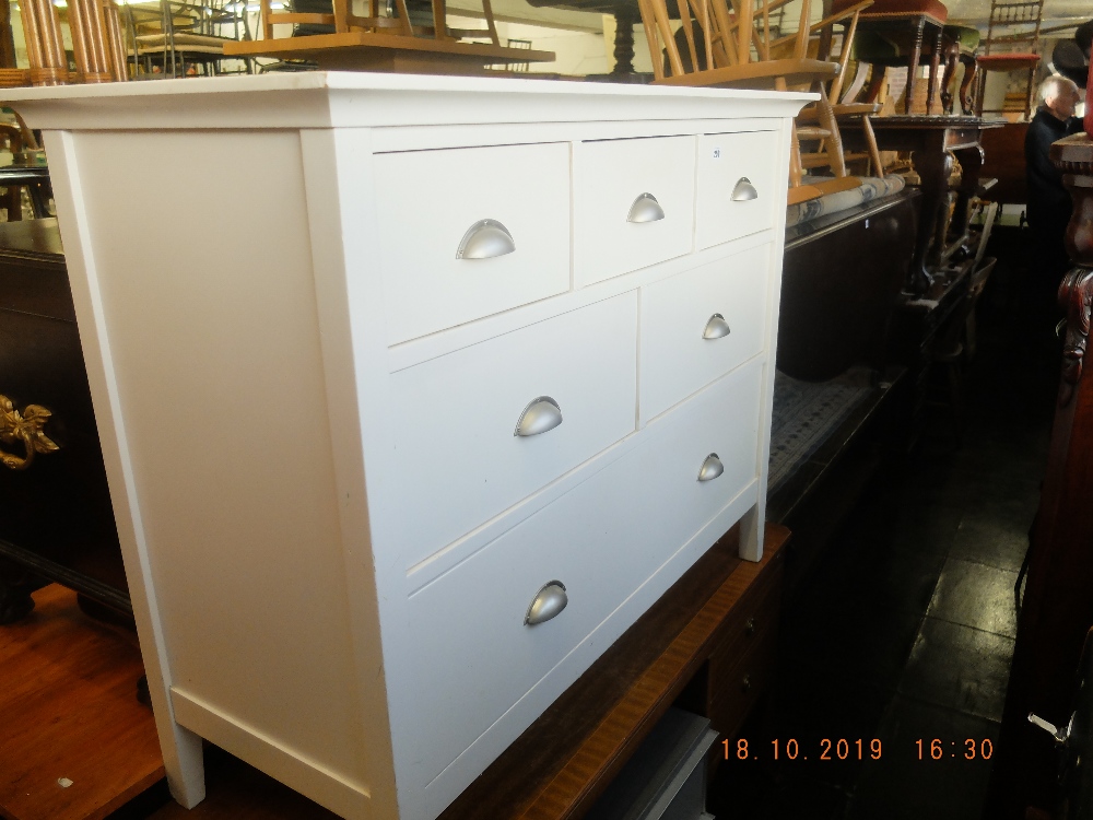 A modern John Lewis white painted chest of six drawers