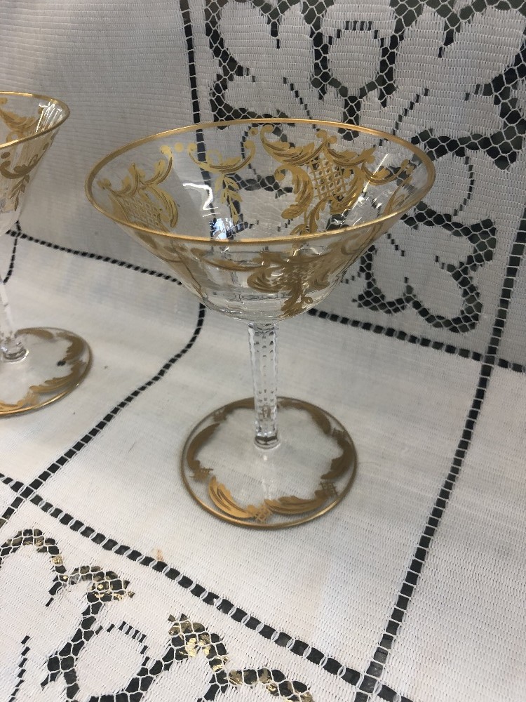 A fine quality set of six cut crystal and gilt overlay thistle champagne coupes, glasses unmarked, - Image 7 of 10