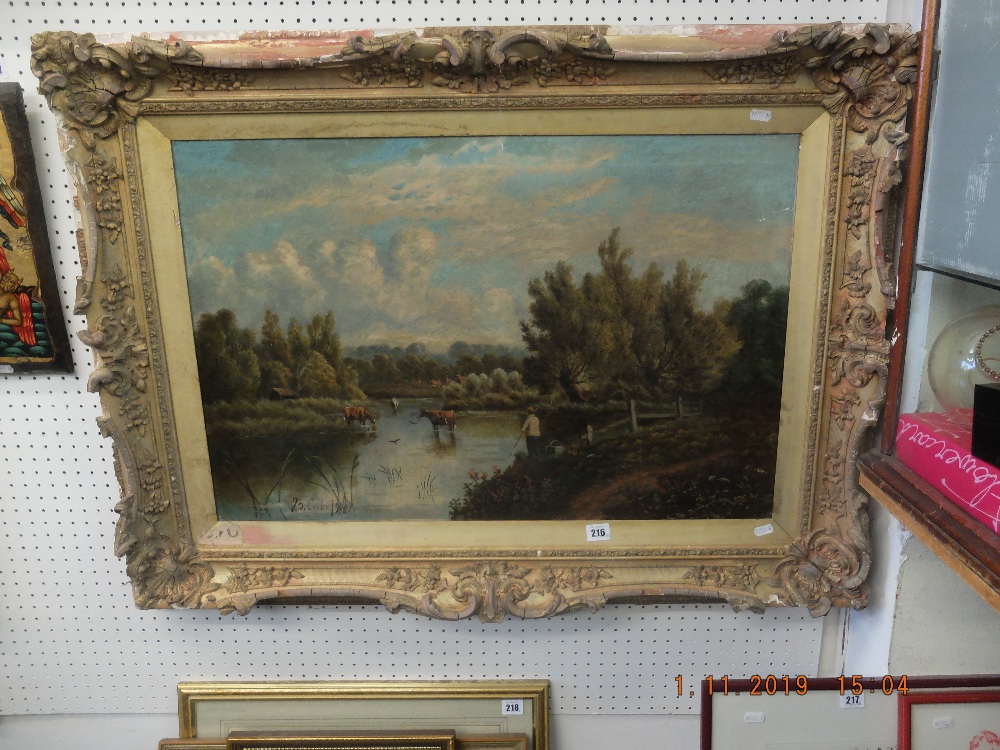 A gilt framed oil on canvas artist B Cook