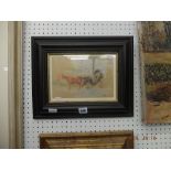 A framed mixed media study monogrammed in left hand corner " horse drawn carriage near Central Park
