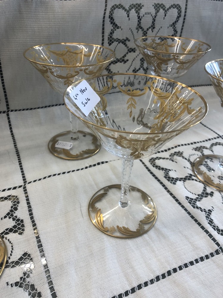 A fine quality set of six cut crystal and gilt overlay thistle champagne coupes, glasses unmarked, - Image 5 of 10