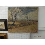 An oil on canvas figures in field signed and dated Andrew Grandis 1947