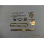 A quantity of assorted items including two nine carat bracelets, silver rings,