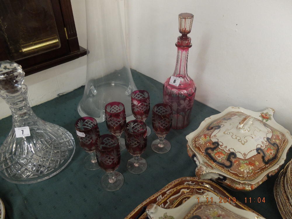 A cranberry glass decanter and six glasses - Image 3 of 3