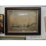 A framed 19th century watercolour of Navy battle