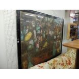 LARGE FRAMED BATIK AFRICAN MARKET SCENE,