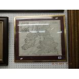 A framed 18th century map of Britain