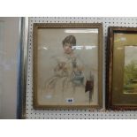 A framed and glazed watercolour girl and dove