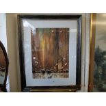 A framed watercolour Fifth Avenue signed Peter Rodgers