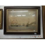 A framed 19th century watercolour of Navy battle