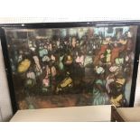 LARGE FRAMED BATIK AFRICAN MARKET SCENE,