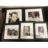 Five framed autographed photos, Sean Connery, Charlton Heston, Brigitte Bardot,