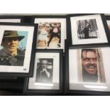 Five framed autographed photos, Harrison Ford, John Travolta, Dennis Hopper,