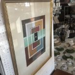 A framed mid century gouache painting signed M I Brown