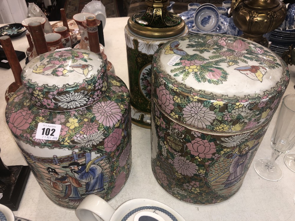 Two canton lidded jars