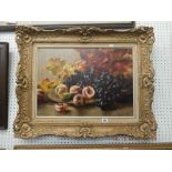 A gilt framed oil on canvas still life of fruit,