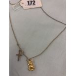 A 9ct chain with teddy charm and cross