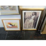 One framed print and a watercolour