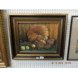 A framed acrylic painting still life signed R Carmella 74