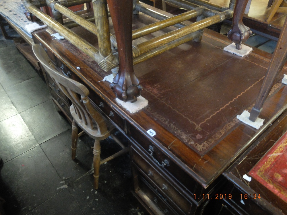 A large mahogany leather top pedestal desk - Image 3 of 6