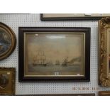 A framed 19th century watercolour of Navy battle