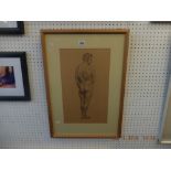 A framed pencil study of a nude male