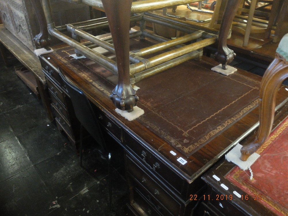 A large mahogany leather top pedestal desk - Image 6 of 6