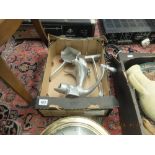 A vintage mincer and one other item of kitchenalia