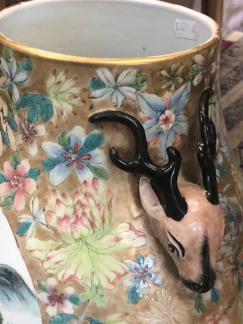 A Chinese famille rose vase with deer head handles with seal mark to base, approx. - Image 43 of 44