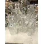 A quantity of curt glass decanters etc