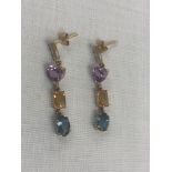 A pair of 9ct gold multi gem earrings